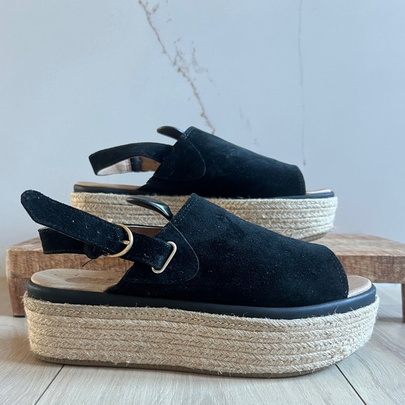 Sperry Espadrille Platform Sandals Womens 8.5 Black Suede Slingback Buckle - Picture 1 of 6